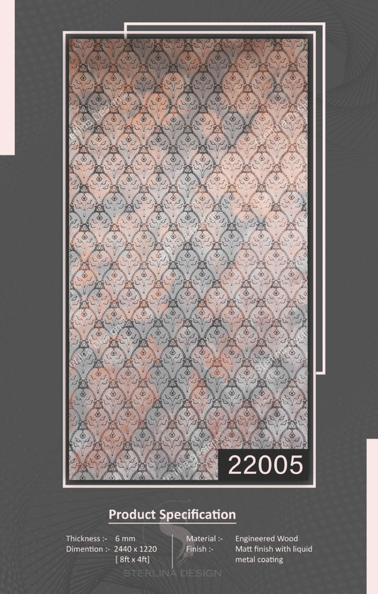 22005 Stelio 8 ft x 4 ft Matte Finish With Liquid Metal Coating HDF Art Panel - 6 mm