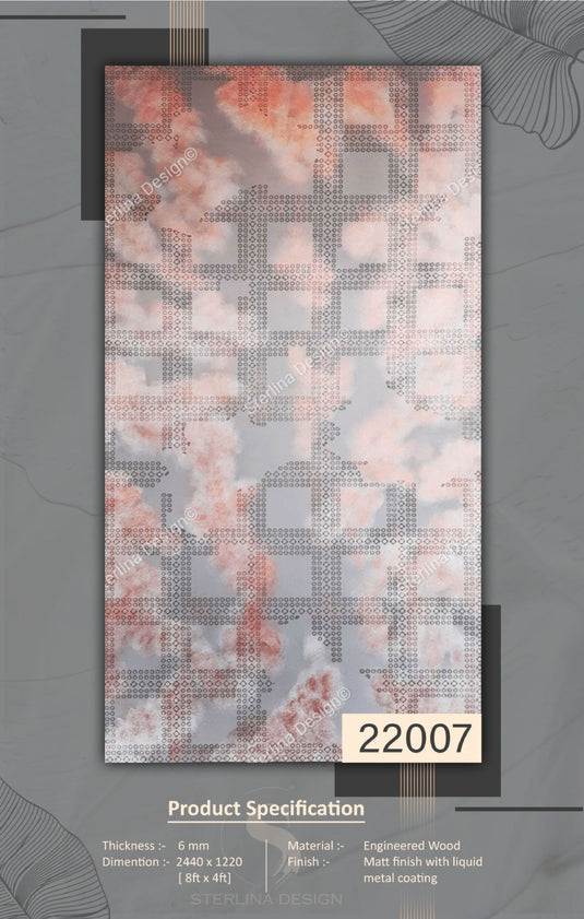 22007 Stelio 8 ft x 4 ft Matte Finish With Liquid Metal Coating HDF Art Panel - 6 mm