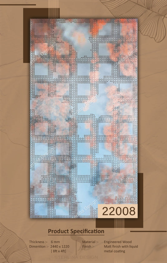 22008 Stelio 8 ft x 4 ft Matte Finish With Liquid Metal Coating HDF Art Panel - 6 mm